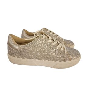 Anne Klein Champion Rhinestone Gold Metallic Low Top Lace Up Sneakers Women’s 9